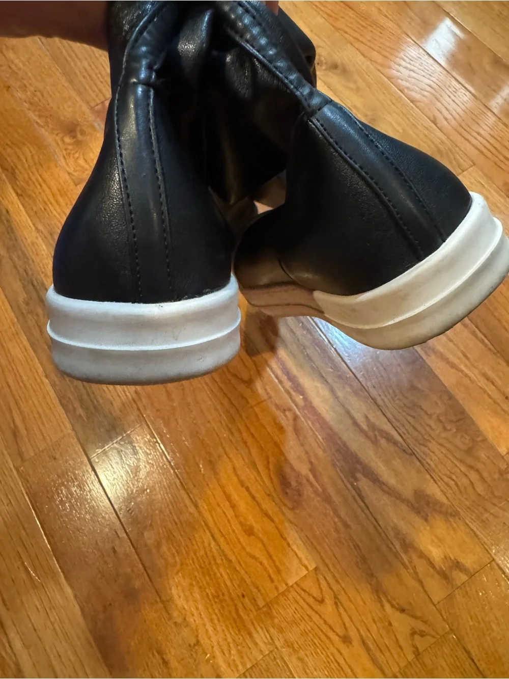 Rick Owens Thigh High Stretch Leather Sneaker Boots Black White EU 39 Italy
